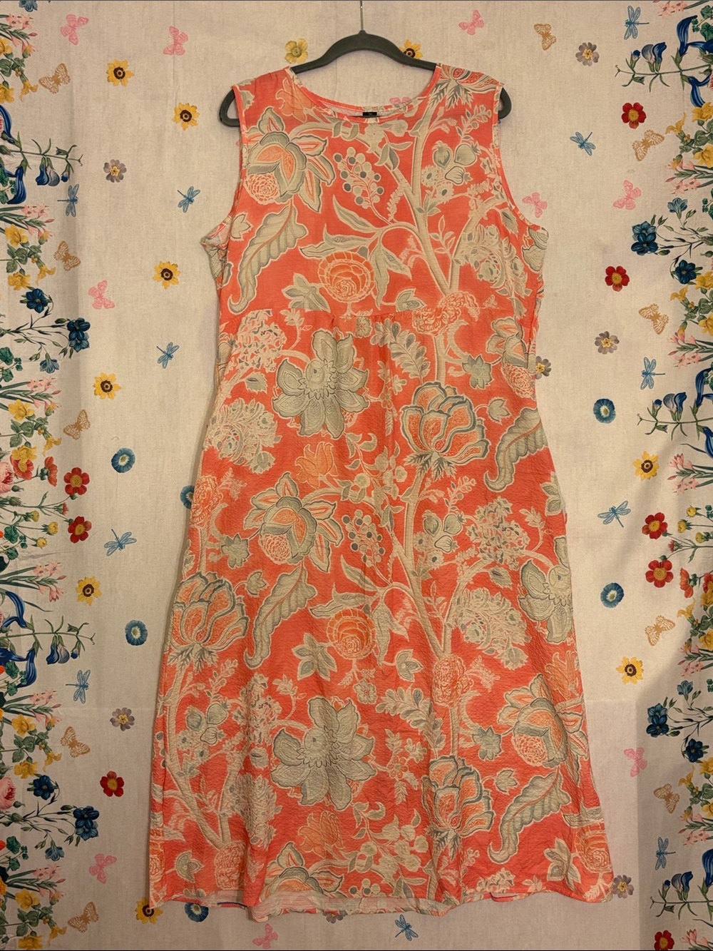 Sleeveless Coral Floral Mini Dress w/ Pockets! Yay!